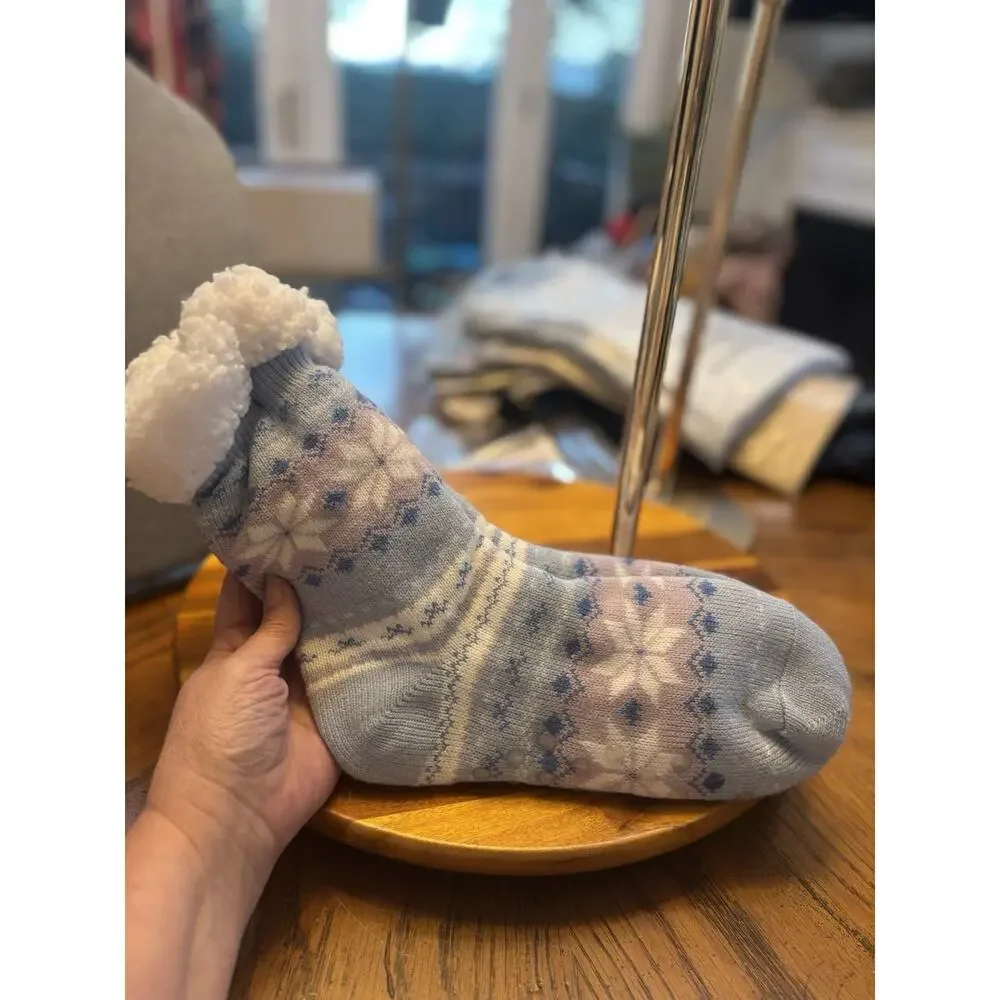 Compass Pastel Women’s Sherpa Lined Thermal Socks Non-Slip Fair Isle Snowflake